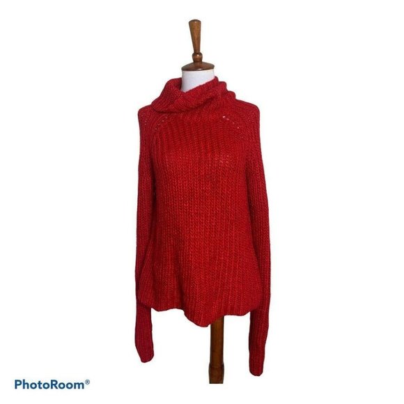Knit Sweater Women Large Turtle Neck Red Pull Over - Picture 2 of 9